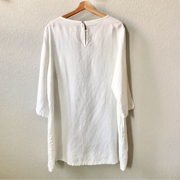 Bryn Walker White 100% Linen Tunic Dress Size Large Long Sleeve Lagenlook - Picture 4 of 8